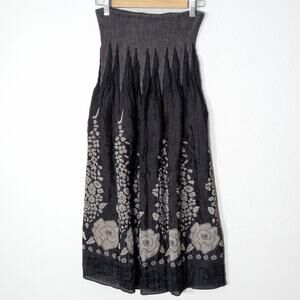 Lapis Midi Dress Skirt Convertible Crinkled Black Gray One Size Cottagecore